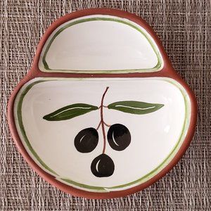 Portuguese Olive Dish Hand-Painted Terracotta Clay